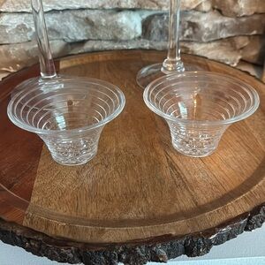 Beautiful set of 2 - 4.5 in. DePlomb Crystal Clear Rings Circle Vase/Candle/Bowl